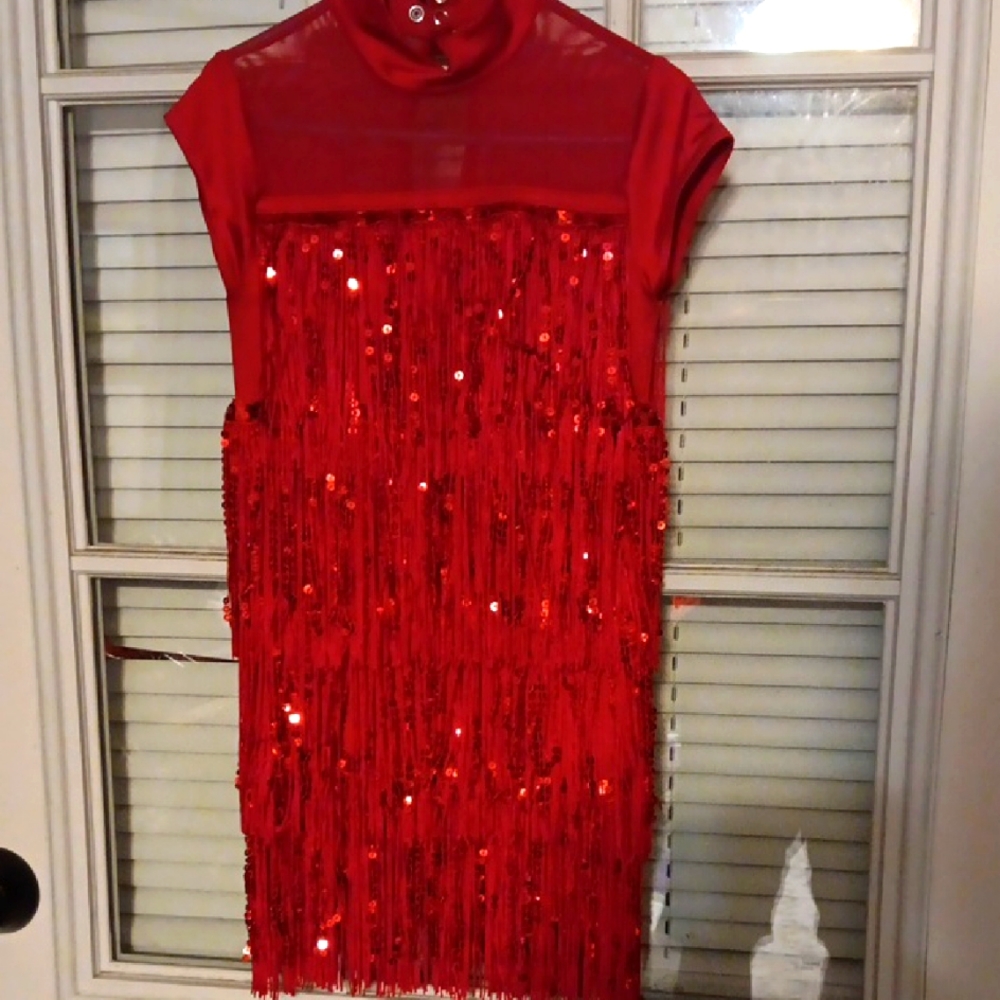 Weissman Red Sequin Fringe Dress